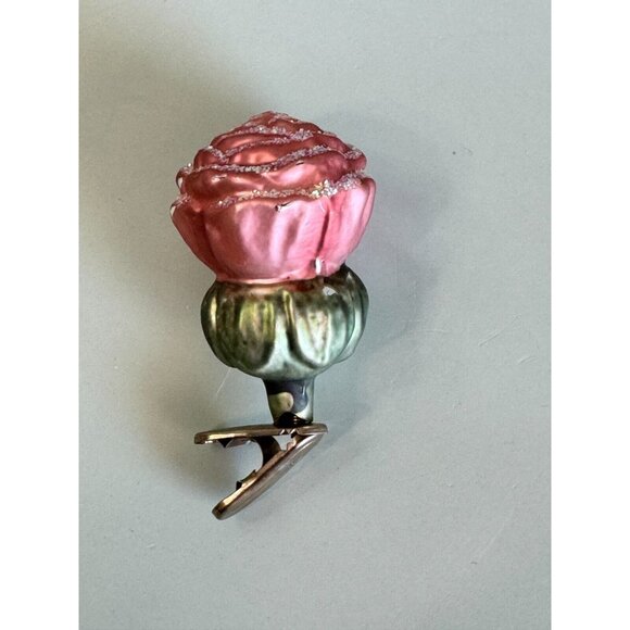 Vintage Blown Glass Rose Bud Clip On Christmas Ornament Midcentury - Picture 4 of 7
